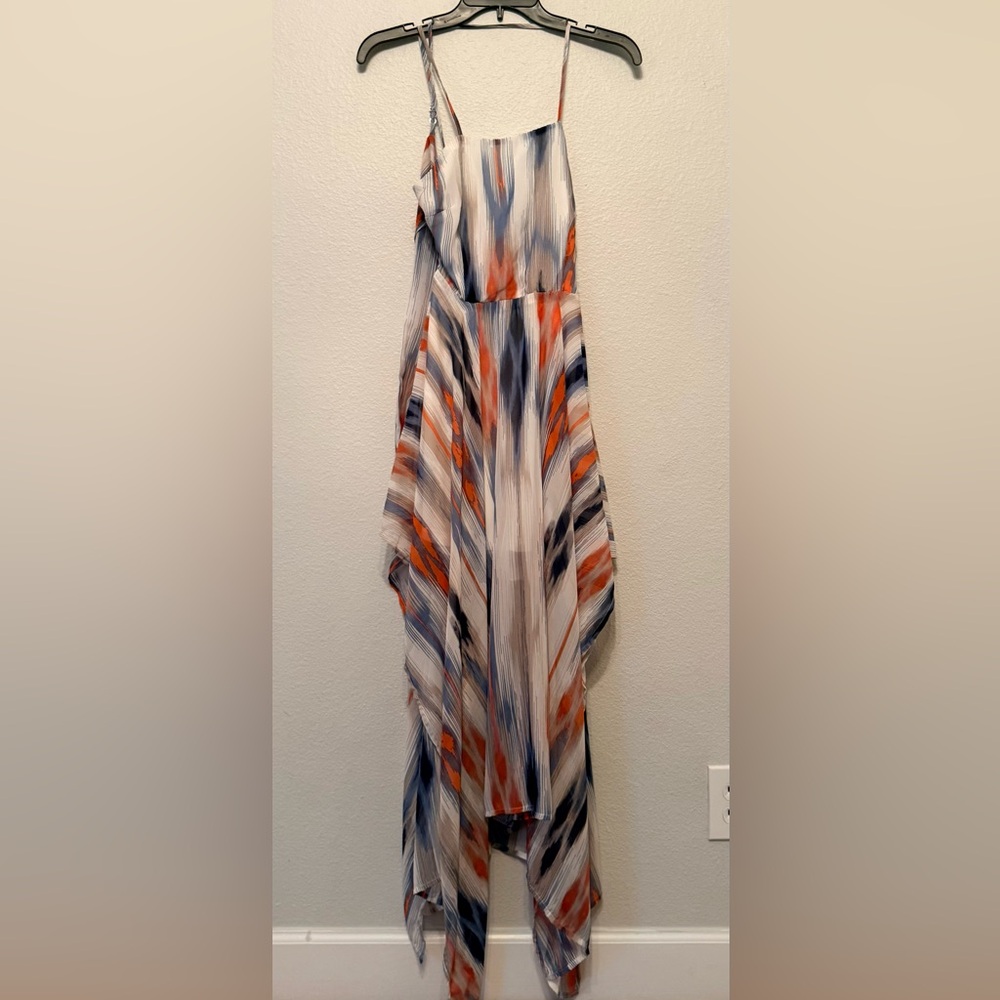 Fashion Nova Asymmetrical Dress in Orange, Blue, and White